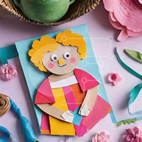 Colorful Handmade Paper Doll With Flowers And Crafts Stock Photo