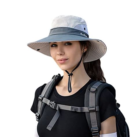 NPQQUAN Ponytail Sun Bucket Hat For Women Men Wide Brim UPF 50 Fishing