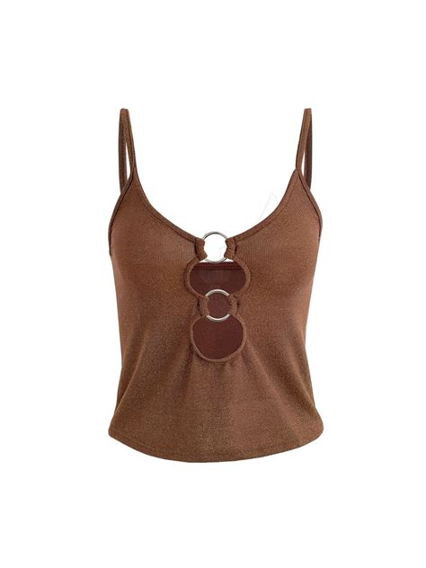 Emmiol Free Shipping Emmiol Metallic O Ring Cutout Cami Top Brown