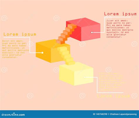 Isometric 3D Square And Stairs Step Ladder Infographic Stock Vector