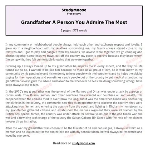 Grandfather A Person You Admire The Most Free Essay Example