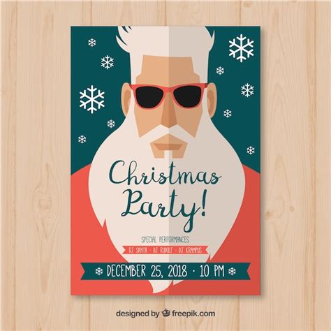 Free Vector Christmas Party Poster With Santa Claus