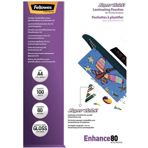 Fellowes Super Quick A4 Laminating Pouches Pack Of 100 5440001