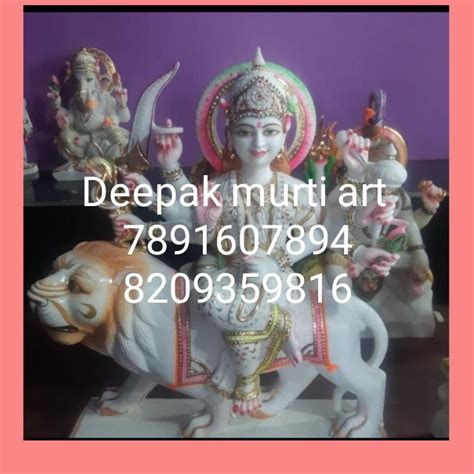 Multicolor Painted White Marble Durga Mata Statue For Worship At Rs