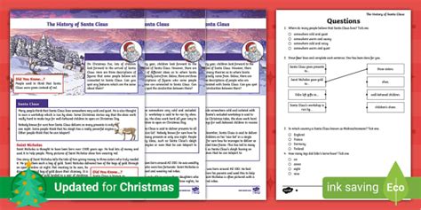 Lks The History Of Santa Claus Differentiated Reading Comprehension