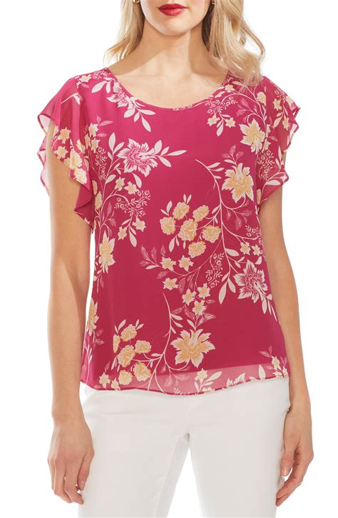 Vince Camuto Flutter Sleeve Floral Top Nordstrom Floral Tops