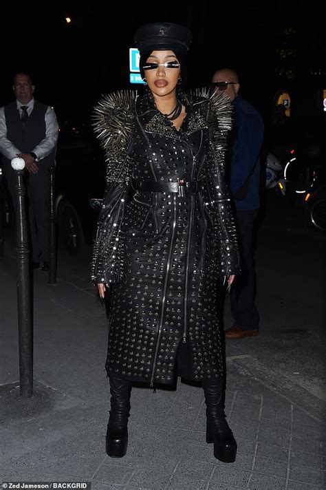 Cardi B Drops Jaws In A Studded Leather Trench Coat Complete With