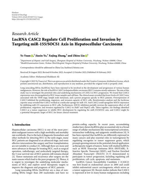 PDF LncRNA CASC2 Regulate Cell Proliferation And Invasion By