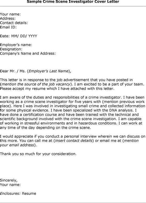 Crime Scene Investigator Cover Letter Cover Letter