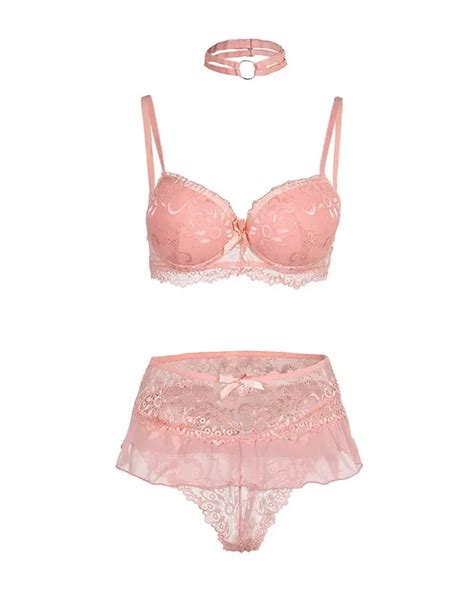 Olivia Mark Bowknot Decor Contrast Mesh Lace Lingerie Set Olivia Mark