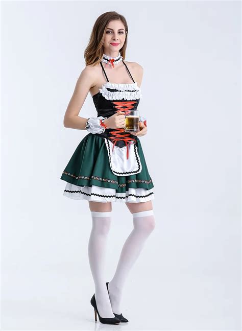 Adult Sexy German Beer Girl Maid Costume Green Bavarian Sexy Cosplay