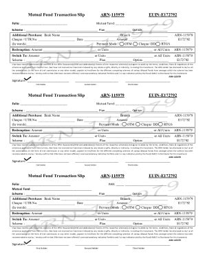 Fillable Online Fillable Online Redemption Transaction Slip Name Of The