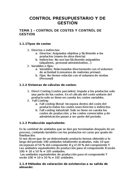 Resumen Tema Control Presupuestario Y De Gesti N Control