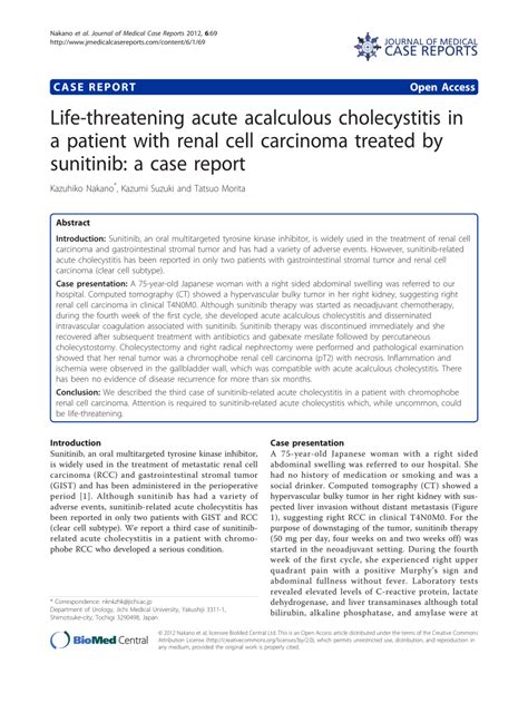 Pdf Life Threatening Acute Acalculous Cholecystitis In A Patient With