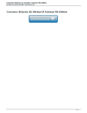 Fillable Online Consumer Behavior By Michael R Solomon Th Edition
