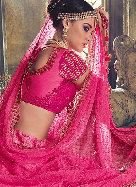 Shop Satin Hot Pink Lehenga Choli Online 69046