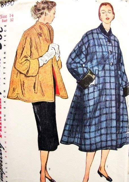 1950s Full Flared Coat Or Jacket Pattern Simplicity 8490 Lovely Wide