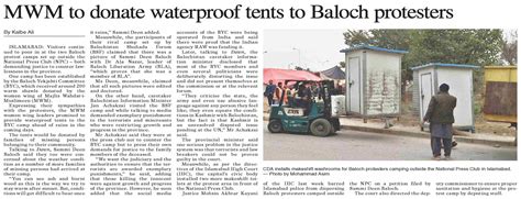 Dawn Epaper Jan Mwm To Donate Waterproof Tents To Baloch