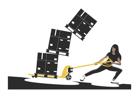 Warehouse Hazards Concept With A Woman Trying To Pull Overloaded Pallet