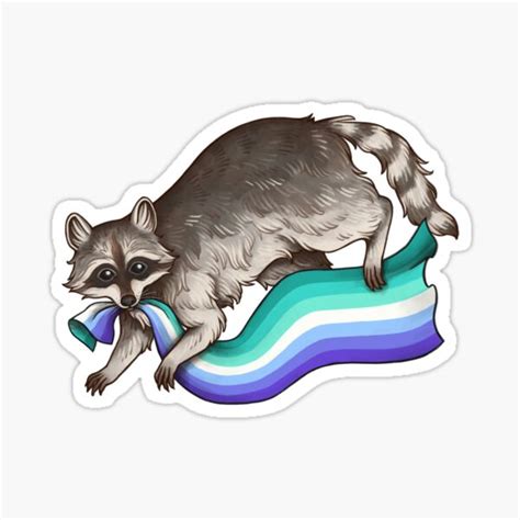 Gay Mens Pride Flag Stealing Raccoon Trash Panda LGBTQIA QUEER BE GAY