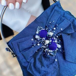 Navy Blue Taffeta Wedding Clutch With Bow Deep Blue Kiss Lock Bridal