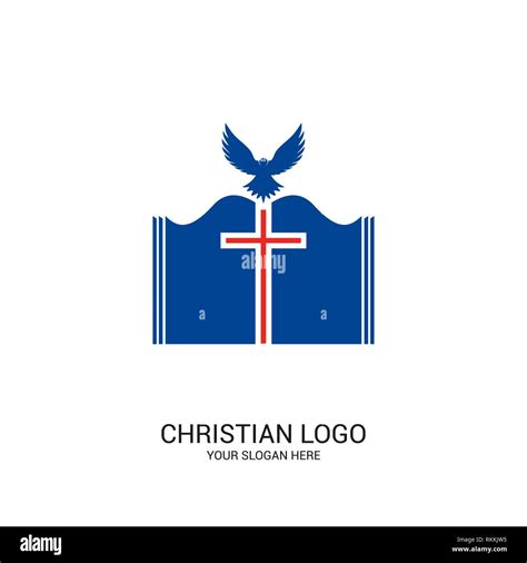 Christian Church Logo Bible Symbols The Open Bible The Cross Of Jesus Christ And The Dove