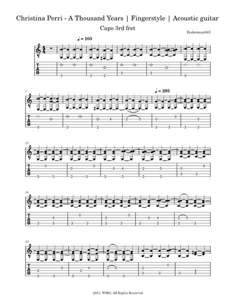 A Thousand Years Christina Perri Fingerstyle Acoustic Guitar Sheet Music For Guitar Solo