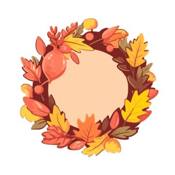 Round Frame With Fall Leaves Vector Clipart Sticker Design With