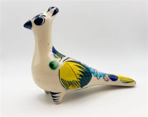 Beautiful Vintage Mexico Folk Art Hand Painted Ceramic Bird Colorful