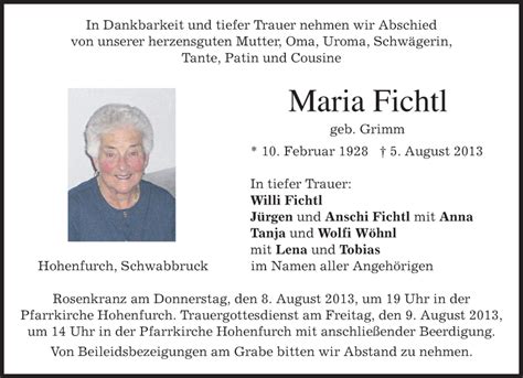 Traueranzeigen Von Maria Fichtl Trauer Merkur De