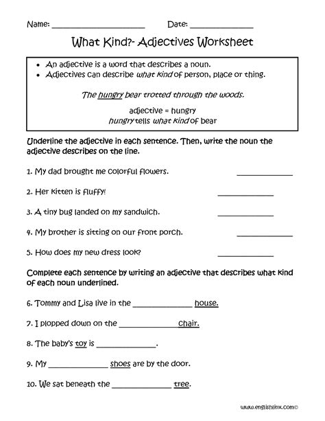 Identify Adjectives Worksheet