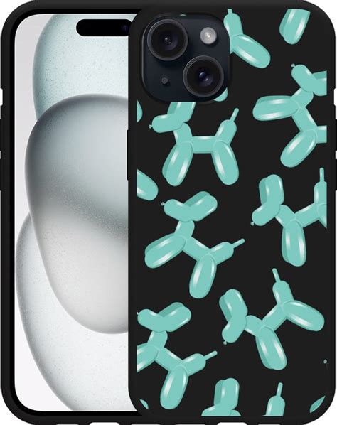 Cazy Hoesje Zwart Geschikt Voor Iphone 15 Ballon Hondjes Bol