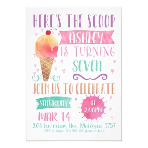 Pink Heres The Scoop Ice Cream Birthday Invitation Ice