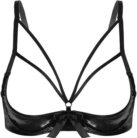 dPois Damen Hebe BH Push Up Offene Brust Büstenhebe Sexy Lack Leder