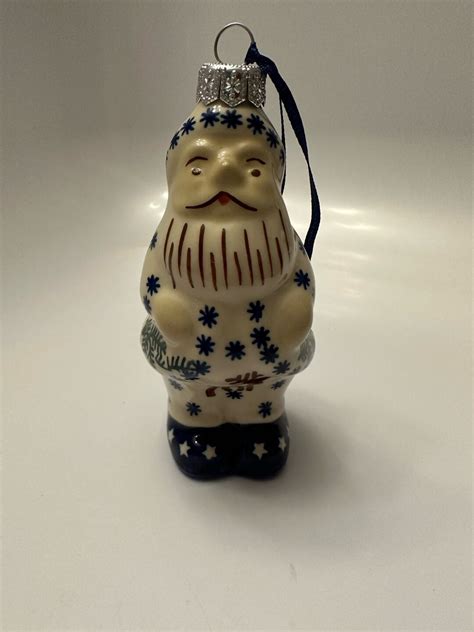 Polish Pottery Santa Ornament With Snowflakes And Reindeer Etsy