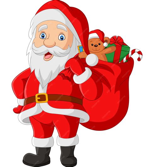 Premium Vector Cartoon Santa Claus Carrying A Bag Of The Presents