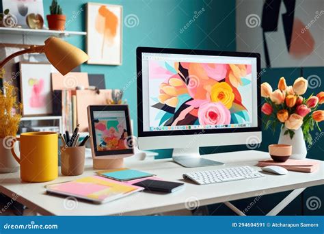 Desktop Computer in the Creative Modern Office Stock Image - Image of ...