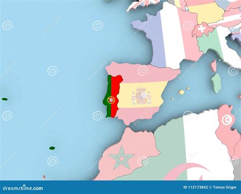 Kaart Van Portugal Met Vlag Op Bol Stock Illustratie Illustration Of