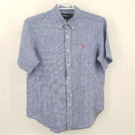 Lauren Ralph Lauren Shirts Ralph Lauren Mens Lg Blue White Checkered Short Sleeve Buttonup