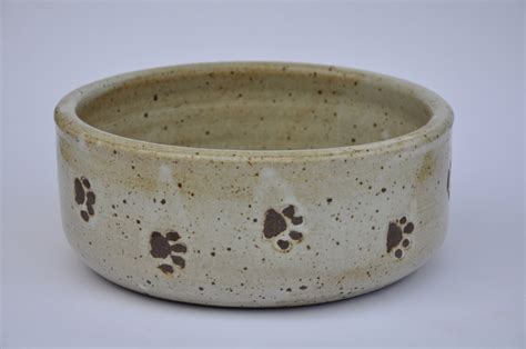 Handmade Ceramic Dog Bowl With Paw Prints White Pottery Dog Etsy