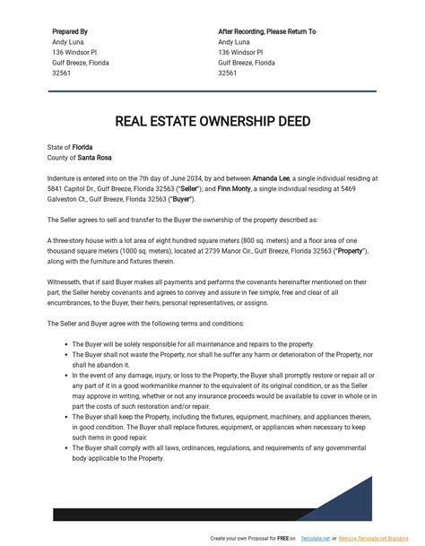 Deed Of Ownership Template