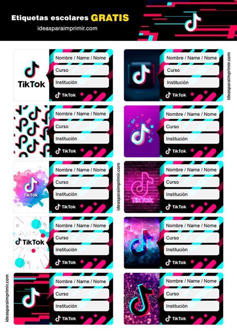 10 Etiquetas Escolares De TIK TOK Para Editar E Imprimir GRATIS