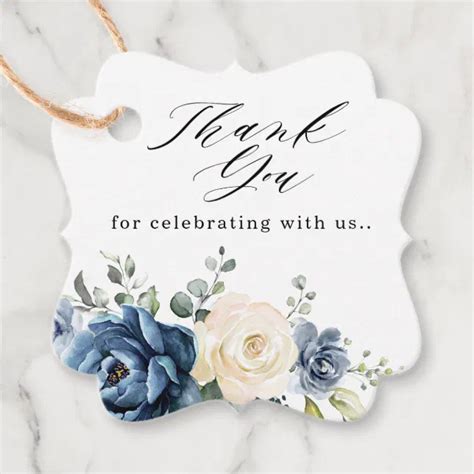 Dusty Blue Navy Champagne Ivory Floral Wedding Favor Tags Zazzle