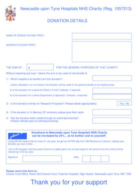 Fillable Online Newcastle Upon Tyne Hospitals Nhs Charity Donation Form