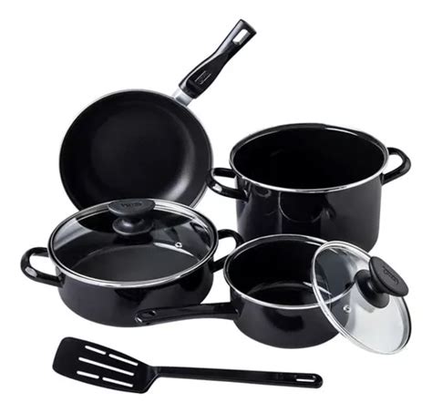 Batería De Cocina Novacero Vitrificado Cinsa Madison 7 Pzs Color Negro