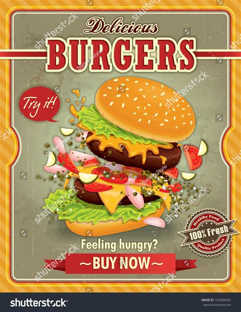 Diseño Vintage De Carteles De Hamburguesas Ilustración Vectorial En Stock 163289942 Shutterstock