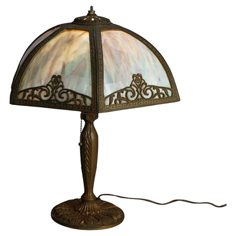 Arts And Crafts Bronze And Two Tone Slag Glass Lamp Bradley And