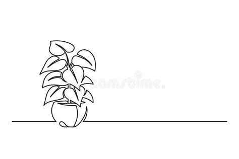 Continuous One Line Drawing Of A Flower In A Pot Stock Vector