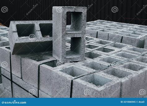 Hollow Concrete Wall Blocks Assembled On Pallets Construction Concrete