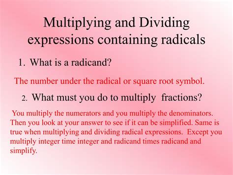 PPT - Multiplying and Dividing Radical Expressions PowerPoint ...